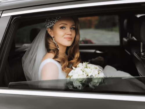 bride in limousine